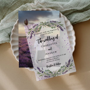 Lavender violet florals eucalyptus wedding vellum invitations
