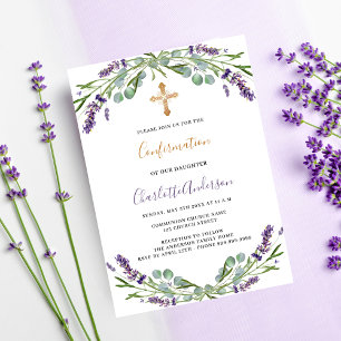 Lavender violet florals greenery Confirmation Invitation