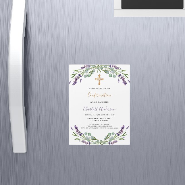 Lavender violet florals greenery Confirmation Magnetic Invitation (Creator Uploaded)