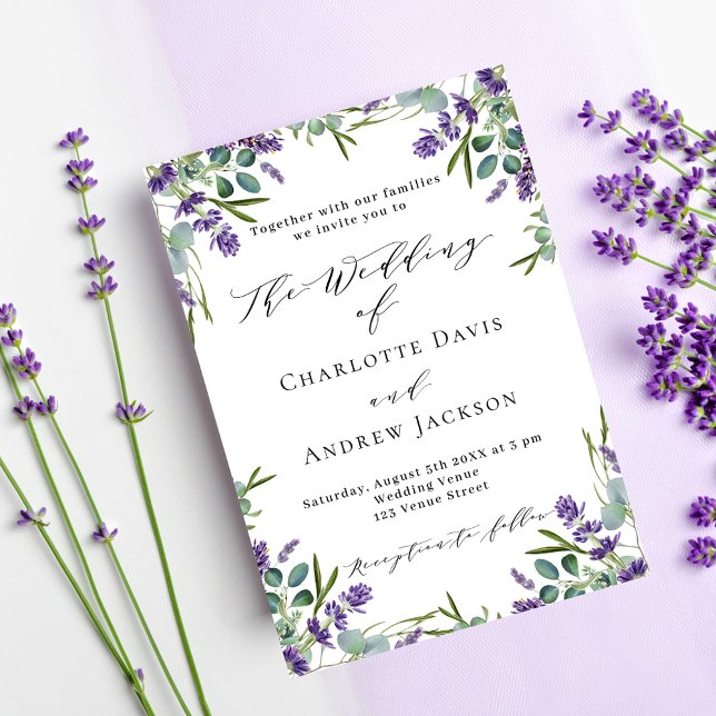 Lavender violet florals greenery wedding invitation postcard (Creator Uploaded)