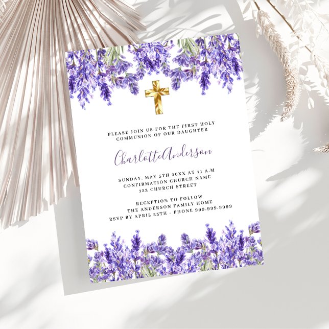 Lavender violet florals luxury First Communion Invitation (Creator Uploaded)