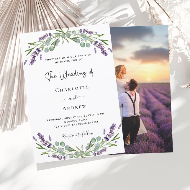 Lavender violet florals photo luxury wedding  invitation (Creator Uploaded)