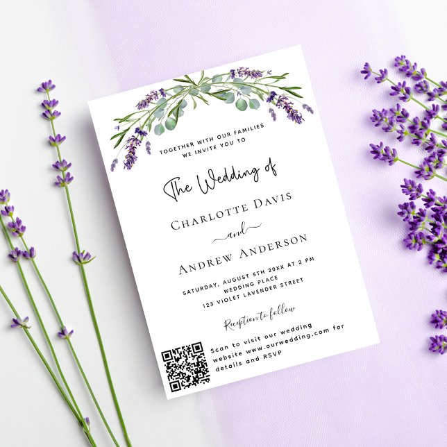 Lavender violet florals QR RSVP luxury wedding  Invitation (Creator Uploaded)