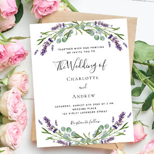 Lavender violet florals script wedding invitation