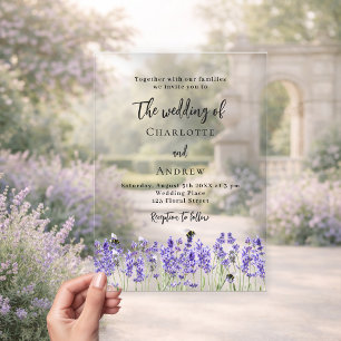 Lavender violet florals wedding acrylic invitations