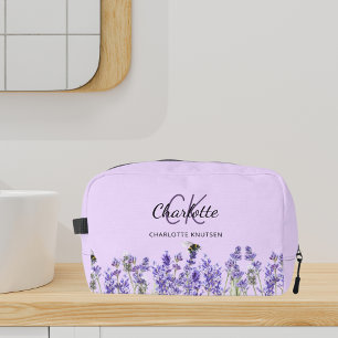 Lavender violet flowers bees name monogram dopp kit