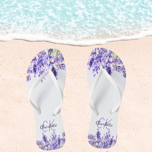 Lavender violet flowers name monogram jandals