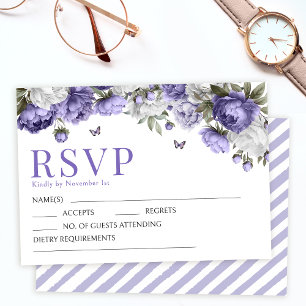 Lavender violet flowers wedding RSVP response card