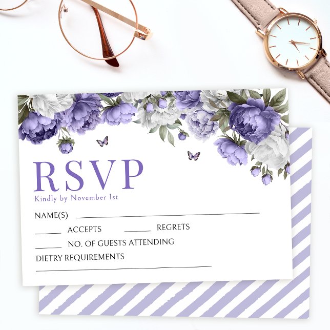 Lavender violet flowers wedding RSVP response card (Creator Uploaded)