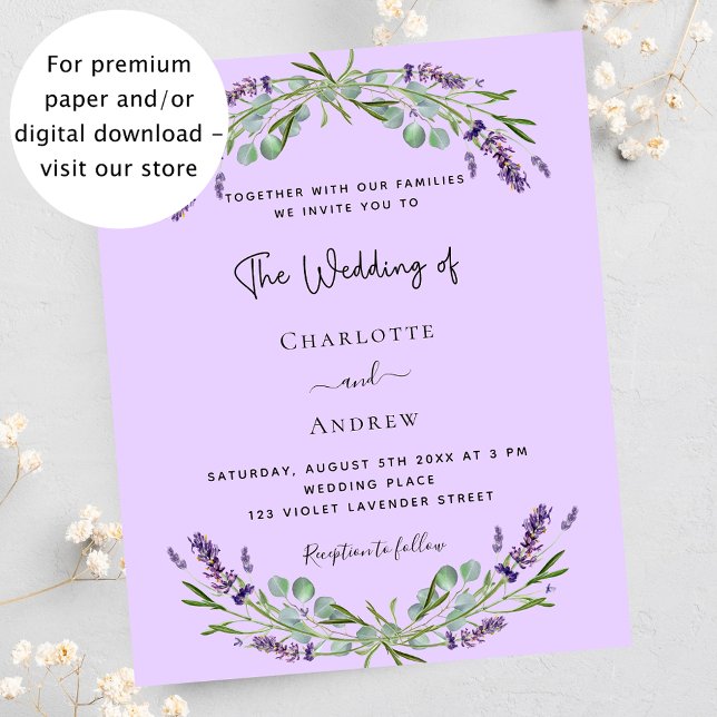 Lavender violet greenery budget wedding invitation flyer (Creator Uploaded)