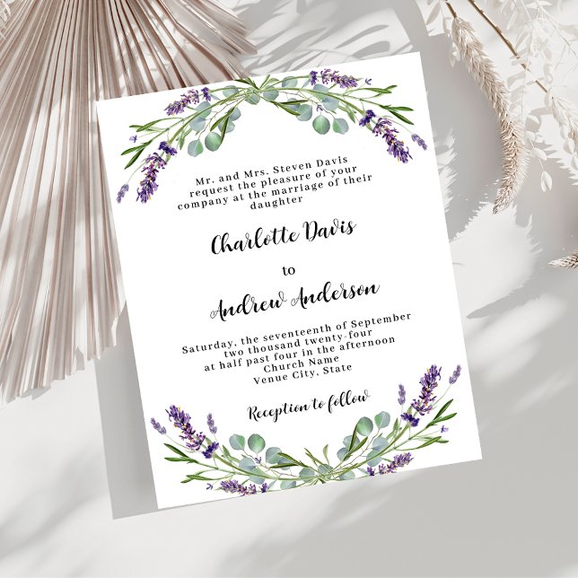 Lavender violet greenery formal wedding invitation (Creator Uploaded)