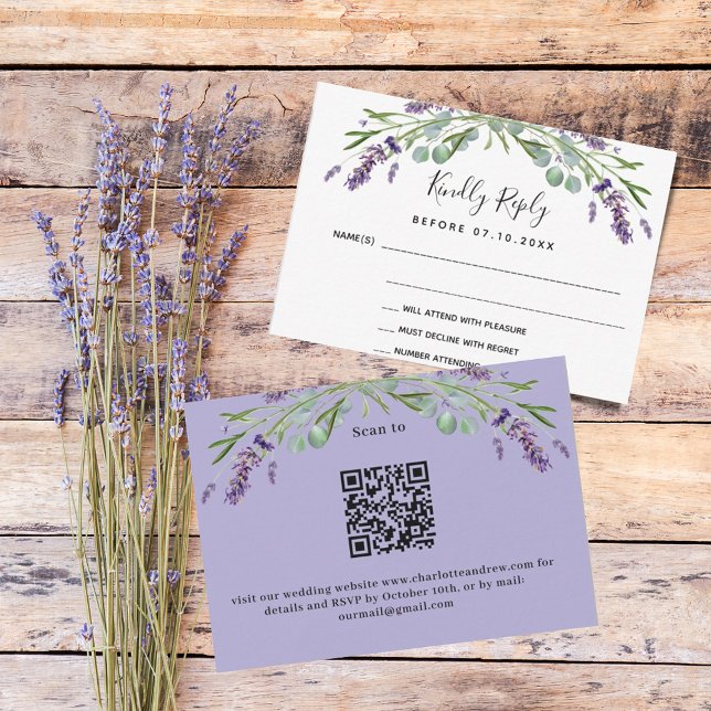 Lavender violet greenery QR wedding response RSVP Card (Creator Uploaded)