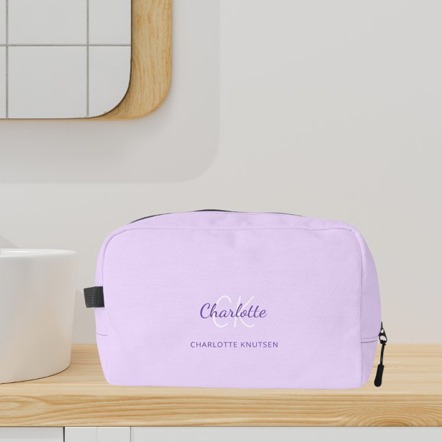 Lavender violet monogram initials name dopp kit (Creator Uploaded)