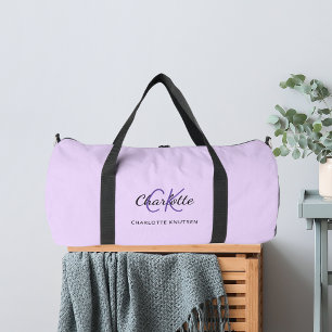 Lavender violet monogram initials name modern duffle bag