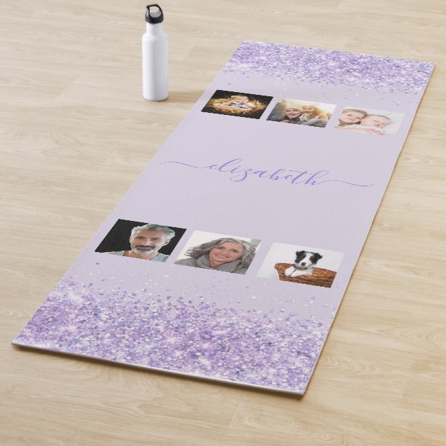 Lavender violet name photo collage yoga mat (In Situ)