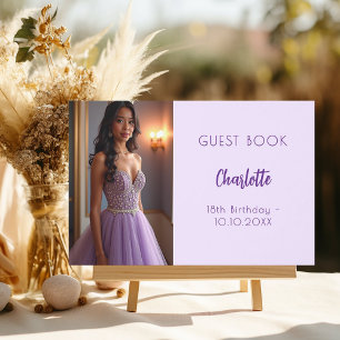 Lavender violet photo birthday guest book
