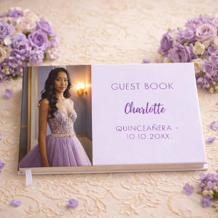Lavender violet photo Quinceanera Guest Book