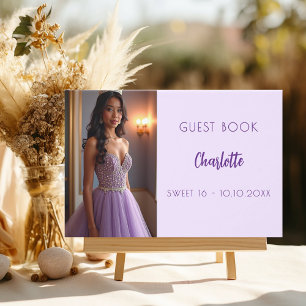 Lavender violet photo Sweet 16 Guest Book