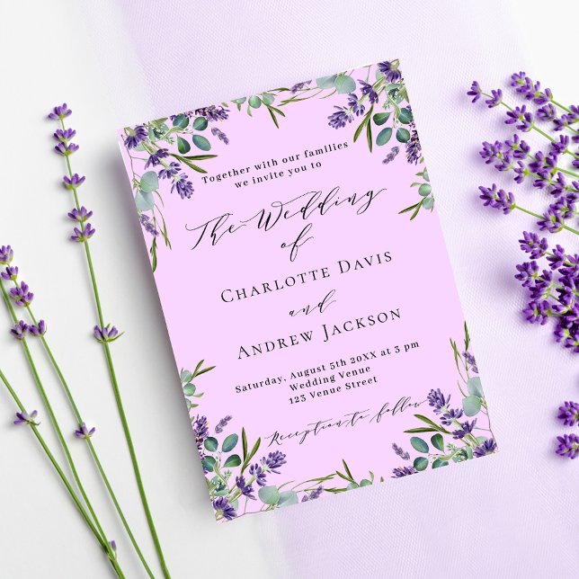 Lavender violet pink florals greenery wedding  invitation (Creator Uploaded)