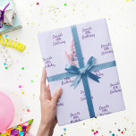 Lavender violet purple name script wrapping paper<br><div class="desc">A lavender,  violet background colour,  purple text. 
Personalise and add a name and age. Handwritten style script.</div>
