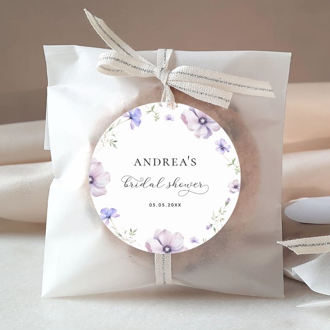 Lavender Violet Purple Spring Floral Bridal Shower Classic Round Sticker (Creator Uploaded)