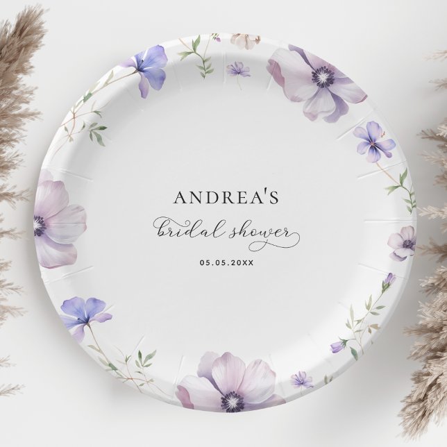 Lavender Violet Purple Spring Floral Bridal Shower Paper Plate (Creator Uploaded)