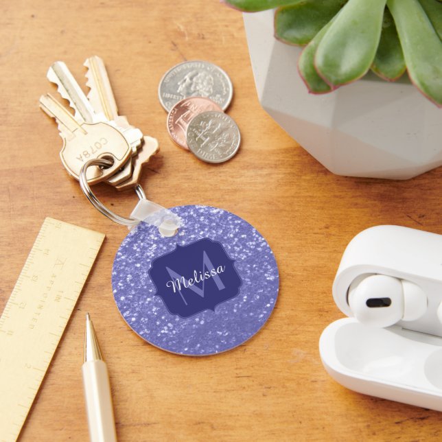 Lavender violet sparkles glitter bling Monogram Key Ring (Desk)
