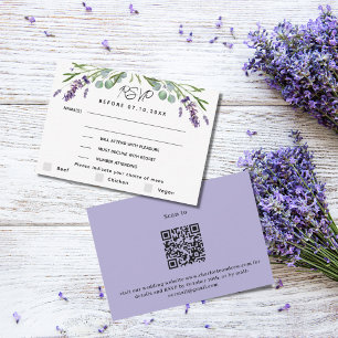 Lavender violet wedding menu QR response RSVP card