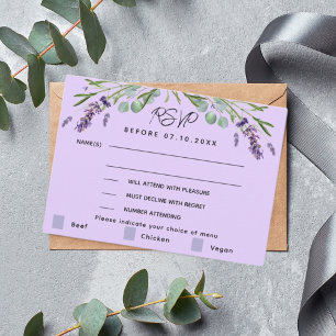 Lavender violet wedding menu response RSVP