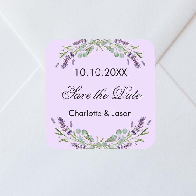 Lavender violet wedding Save the Date Square Sticker (Creator Uploaded)