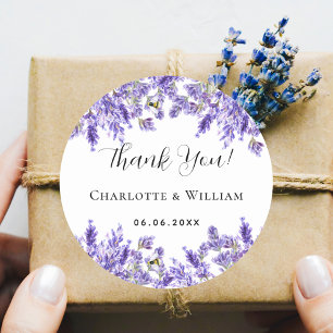 Lavender violet wedding thank you classic round sticker