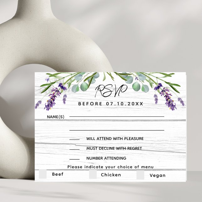 Lavender violet wood menu wedding RSVP response  (Creator Uploaded)