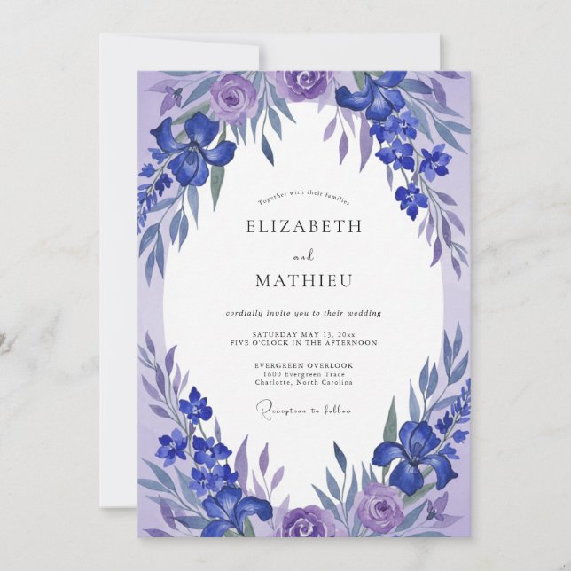 Lavender Violet Wreath Wedding Invitation (Front)