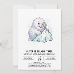 Lavender Walrus Iceberg Birthday Invitation