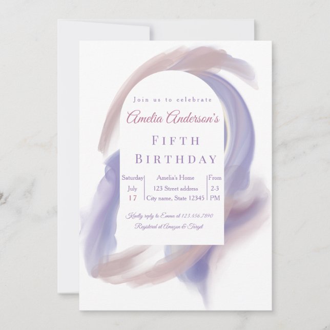 Lavender Watercolor Abstract  Birthday Invita Invitation (Front)