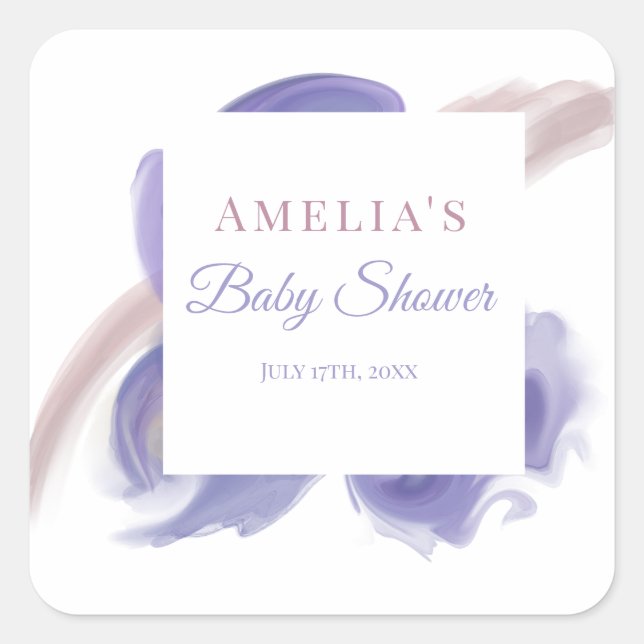 Lavender Watercolor Abstract Square Sticker (Front)