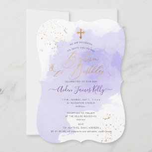 Lavender Watercolor Baptism+1st Birthday Invitation