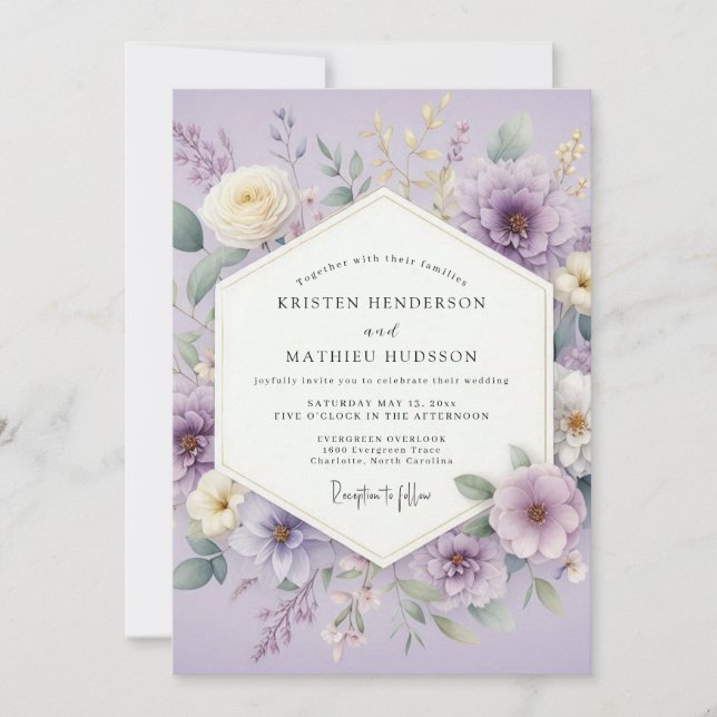 Lavender Watercolor Bloom Wedding Invitation (Front)