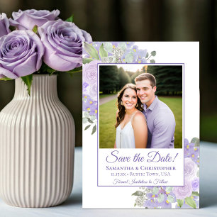 Lavender Watercolor Boho Chic Floral Photo Wedding Save The Date