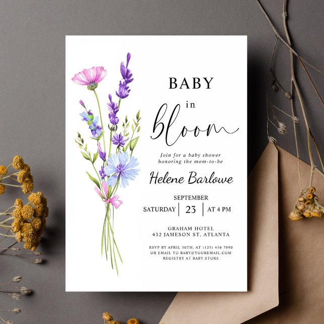 Lavender Watercolor Boho Wildflower Baby Shower Invitation (Lavender Watercolor Boho Wildflower Baby Shower Invitation)