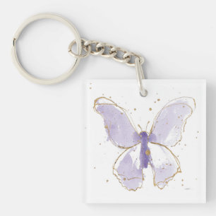 Lavender Watercolor Butterfly Key Ring