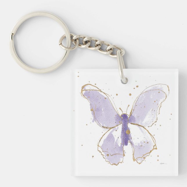 Lavender Watercolor Butterfly Key Ring (Front)