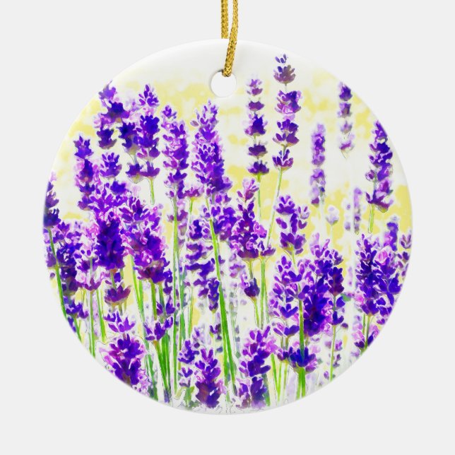 Lavender Watercolor Ceramic Tree Decoration (Front)