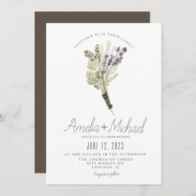 Lavender Watercolor Eco Friendly Rustic Wedding Invitation (Front/Back)