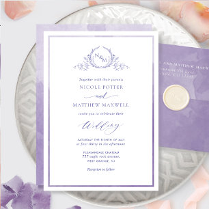 Lavender, Watercolor Elegant Monogram Wedding Invitation