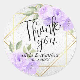 Lavender Watercolor Floral and White Glitter Classic Round Sticker