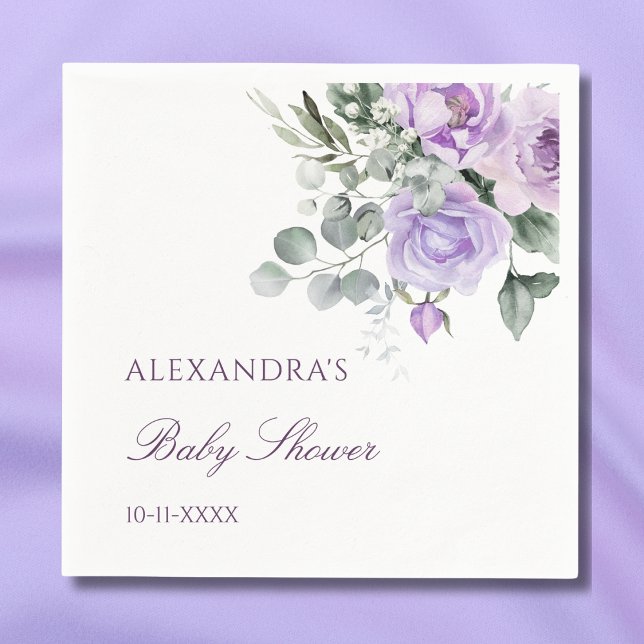 Lavender Watercolor Floral Baby Shower Napkin (Creator Uploaded)
