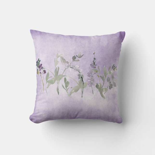 Lavender Watercolor Floral Chic Cushion (Front)