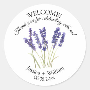 Lavender Watercolor Floral Modern Wedding Classic Round Sticker