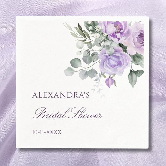 Lavender Watercolor Floral Peony Bridal Shower Napkin (Creator Uploaded)